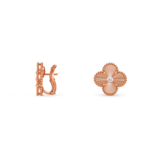 [Loran]15MM CLOVER FLOWER STUD EARRINGS DIAMOND-ROSE GOLD COLLECTION