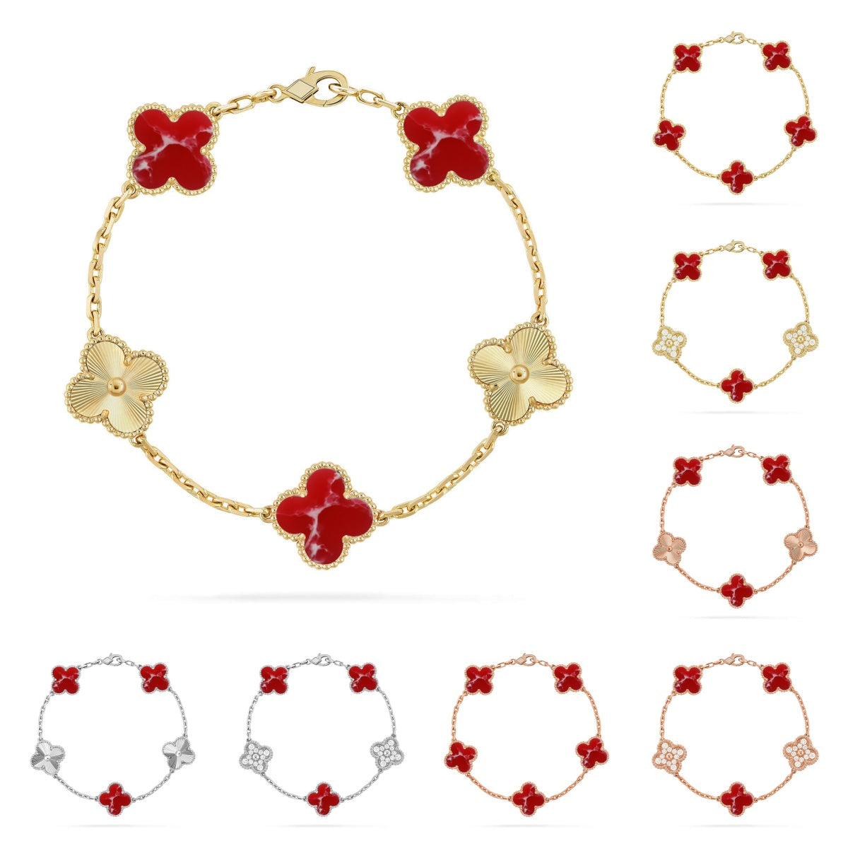 [Loran]LUCKY CLOVER 5-MOTIF BRACELET - RED LARIMAR COLLECTION
