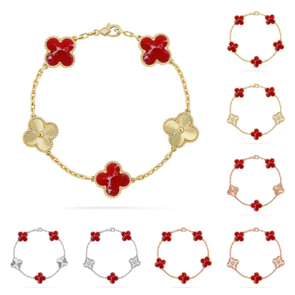 [Loran]LUCKY CLOVER 5-MOTIF BRACELET - RED LARIMAR COLLECTION