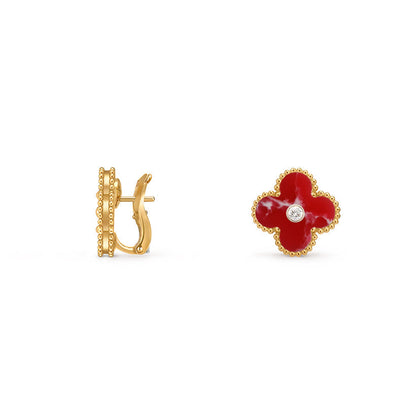 [Loran]15MM CLOVER FLOWER STUD EARRINGS DIAMOND-GOLD COLLECTION