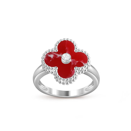 [Loran]LUCKY CLOVER DIAMOND-ACCENT WHITE GOLD RING COLLECTION