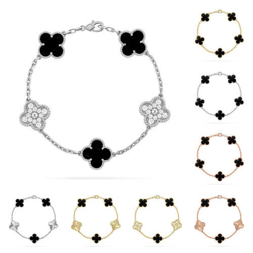 [Loran]LUCKY CLOVER 5-MOTIF BRACELET - BLACK OXNY COLLECTION