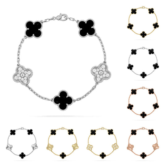[Loran]LUCKY CLOVER 5-MOTIF BRACELET - BLACK OXNY COLLECTION