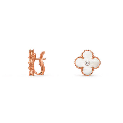 [Loran]15MM CLOVER FLOWER STUD EARRINGS DIAMOND-ROSE GOLD COLLECTION