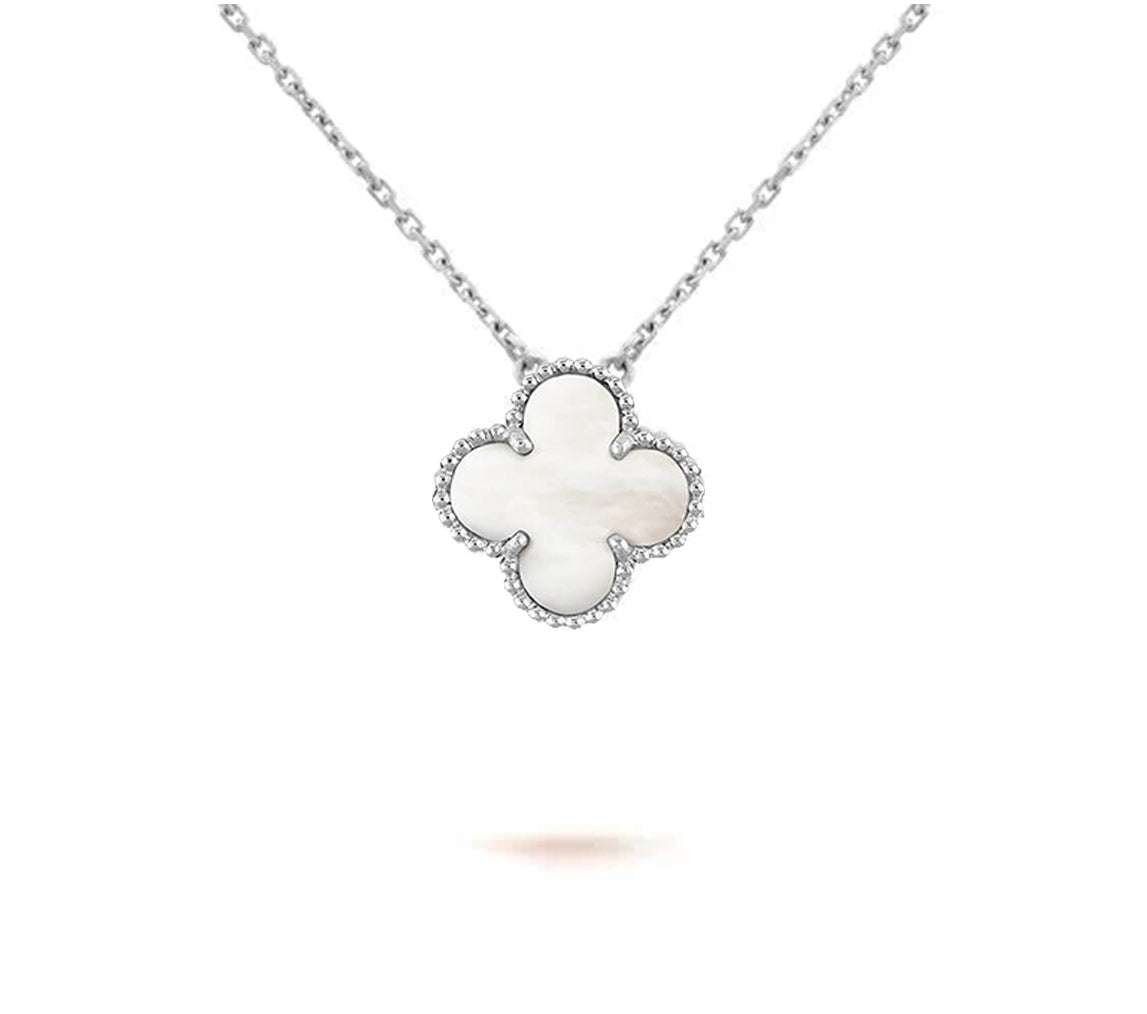[Loran]15MM CLOVER FLOWER PENDANT NECKLACE WHITE GOLD COLLECTION