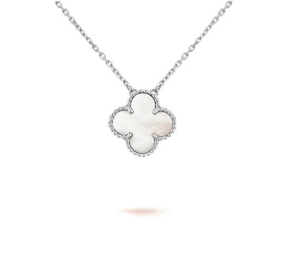 [Loran]15MM CLOVER FLOWER PENDANT NECKLACE WHITE GOLD COLLECTION