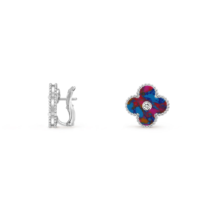 [Loran]15MM CLOVER FLOWER STUD EARRINGS DIAMOND-WHITE GOLD COLLECTION