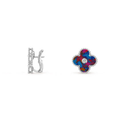 [Loran]15MM CLOVER FLOWER STUD EARRINGS DIAMOND-WHITE GOLD COLLECTION