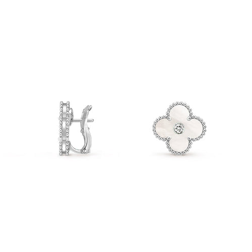 [Loran]15MM CLOVER FLOWER STUD EARRINGS DIAMOND-WHITE GOLD COLLECTION