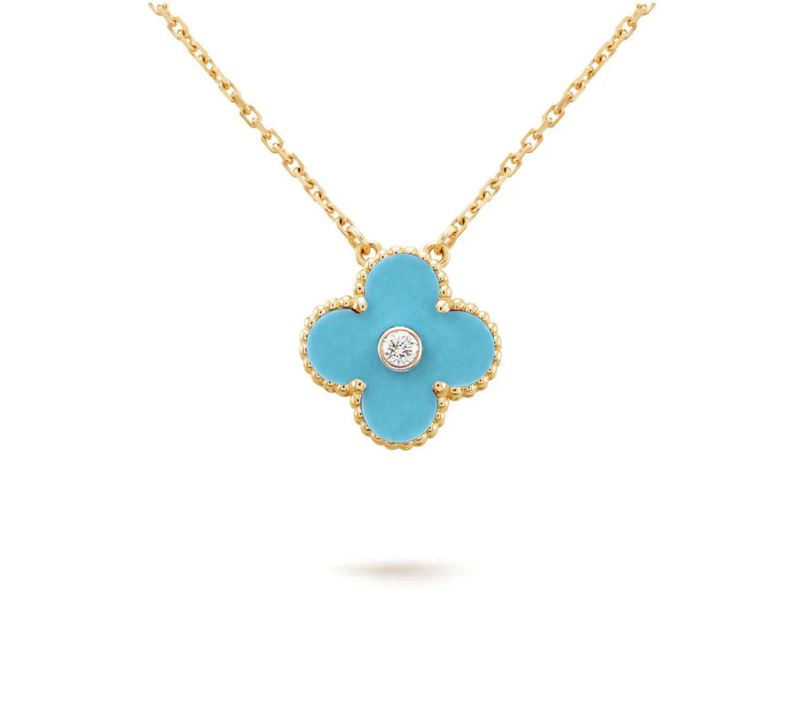 [Loran]15MM CLOVER FLOWER DIAMOND PENDANT NECKLACE COLLECTION