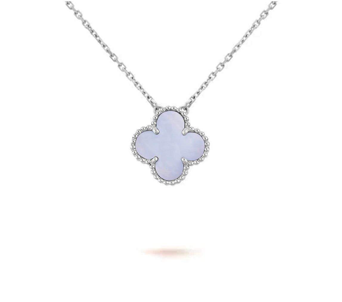 [Loran]15MM CLOVER FLOWER PENDANT NECKLACE WHITE GOLD COLLECTION