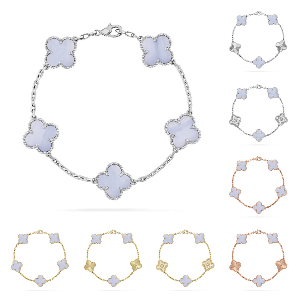 [Loran]LUCKY CLOVER 5-MOTIF BRACELET - PURPLE CHALCEDONY COLLECTION