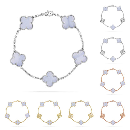 [Loran]LUCKY CLOVER 5-MOTIF BRACELET - PURPLE CHALCEDONY COLLECTION