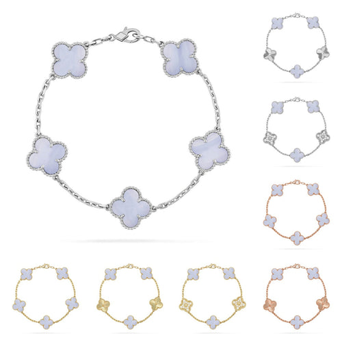 [Loran]LUCKY CLOVER 5-MOTIF BRACELET - PURPLE CHALCEDONY COLLECTION