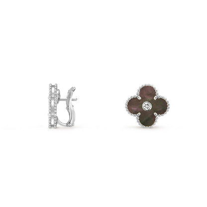 [Loran]15MM CLOVER FLOWER STUD EARRINGS DIAMOND-WHITE GOLD COLLECTION