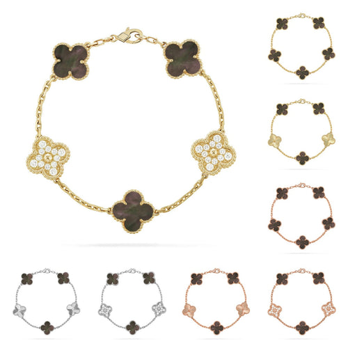 [Loran]LUCKY CLOVER 5-MOTIF BRACELET - GREY MOTHER-OF-PEARL COLLECTION