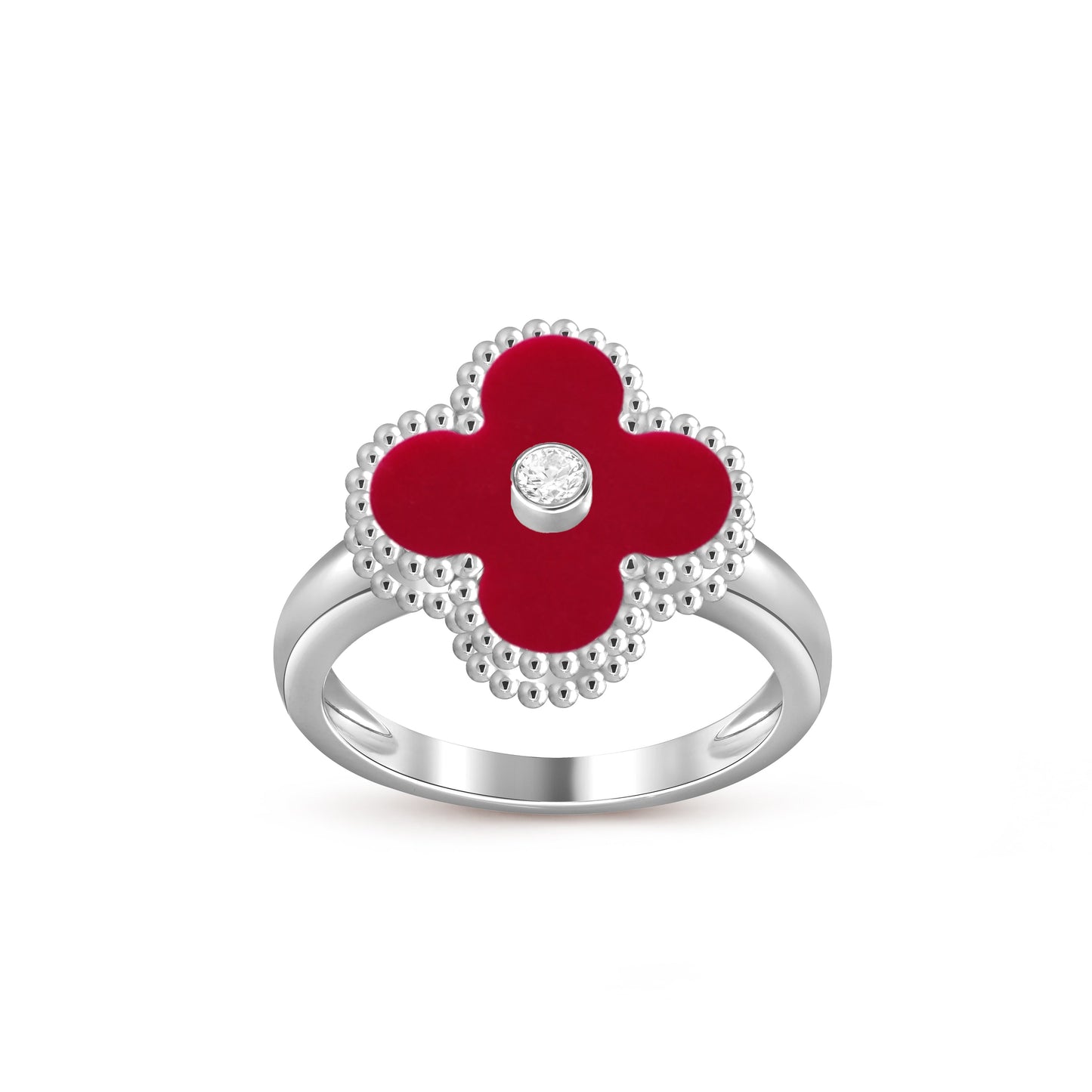 [Loran]LUCKY CLOVER DIAMOND-ACCENT WHITE GOLD RING COLLECTION