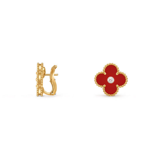 [Loran]15MM CLOVER FLOWER STUD EARRINGS DIAMOND-GOLD COLLECTION