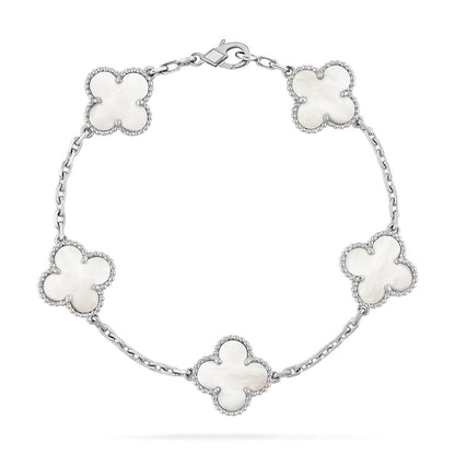 [Loran]LUCKY CLOVER 5-MOTIF BRACELET - WHITE MOTHER-OF-PEARL COLLECTION
