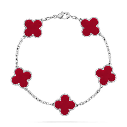 [Loran]LUCKY CLOVER 5-MOTIF BRACELET - RED CARNELIAN COLLECTION