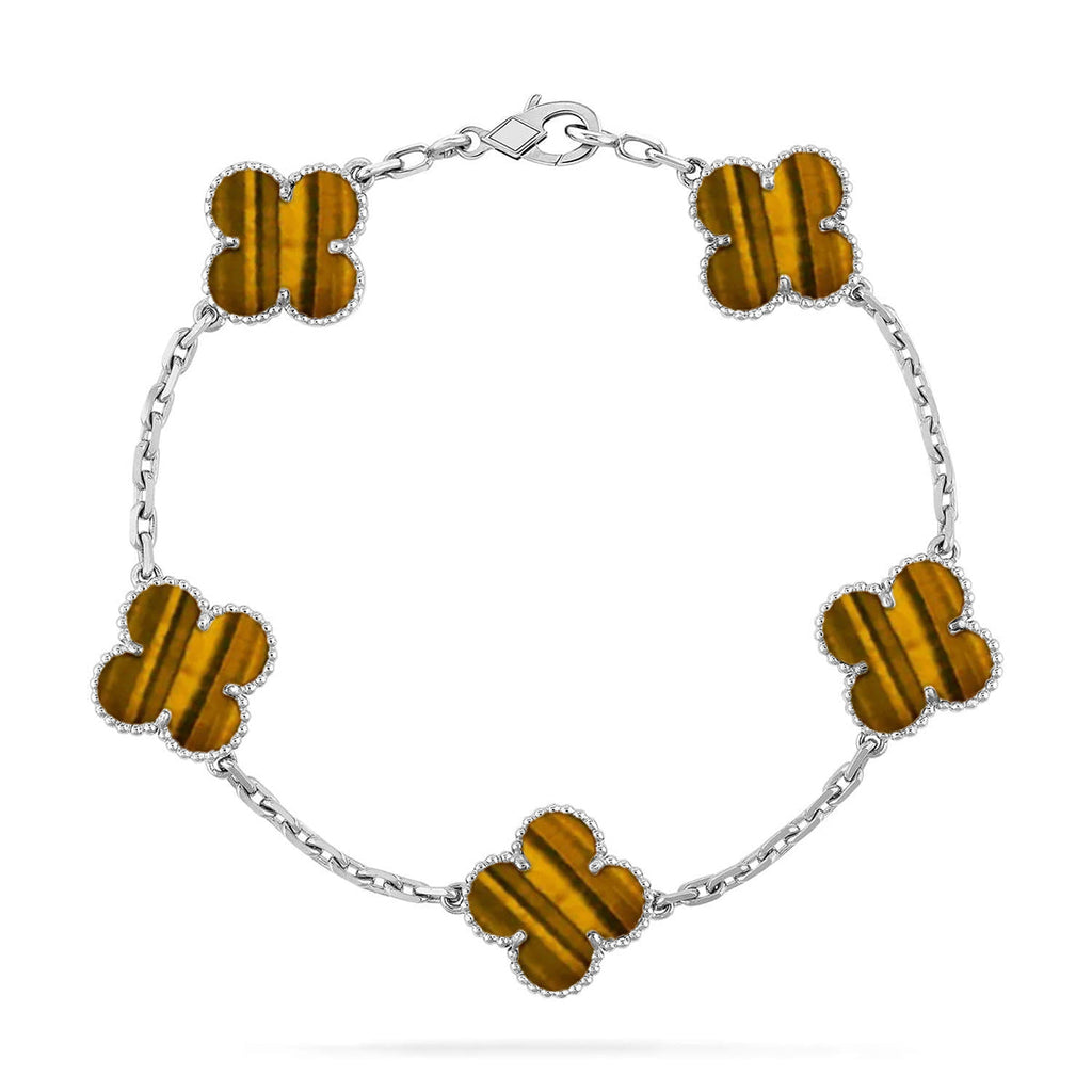 [Loran]LUCKY CLOVER 5-MOTIF BRACELET -  TIGER’S EYE COLLECTION