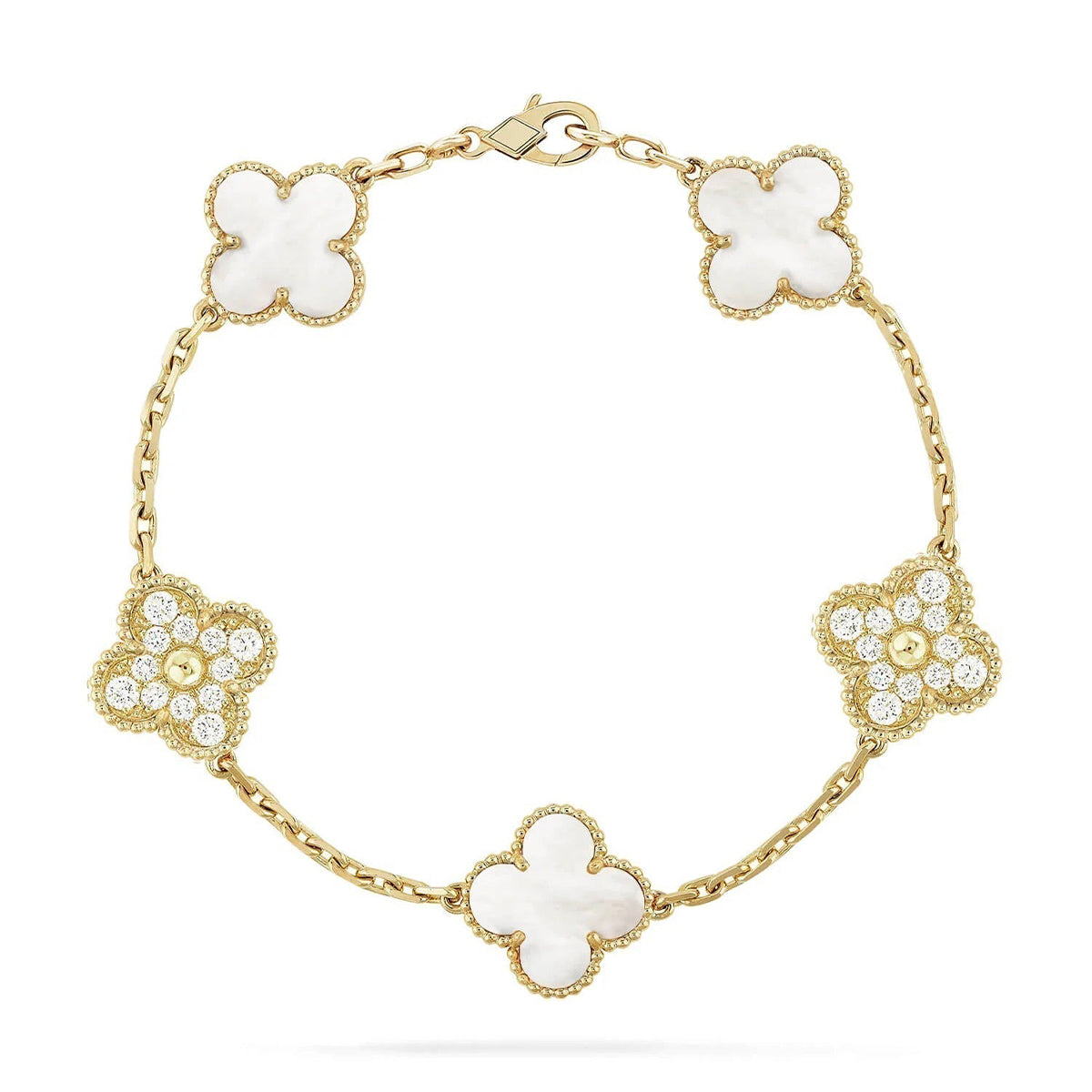 [Loran]LUCKY CLOVER 5-MOTIF BRACELET - WHITE MOTHER-OF-PEARL COLLECTION