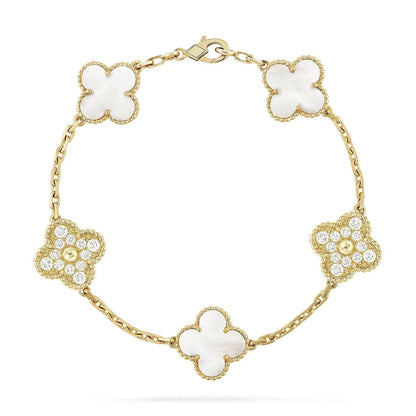 [Loran]LUCKY CLOVER 5-MOTIF BRACELET - WHITE MOTHER-OF-PEARL COLLECTION