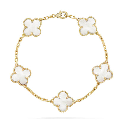 [Loran]LUCKY CLOVER 5-MOTIF BRACELET - WHITE MOTHER-OF-PEARL COLLECTION