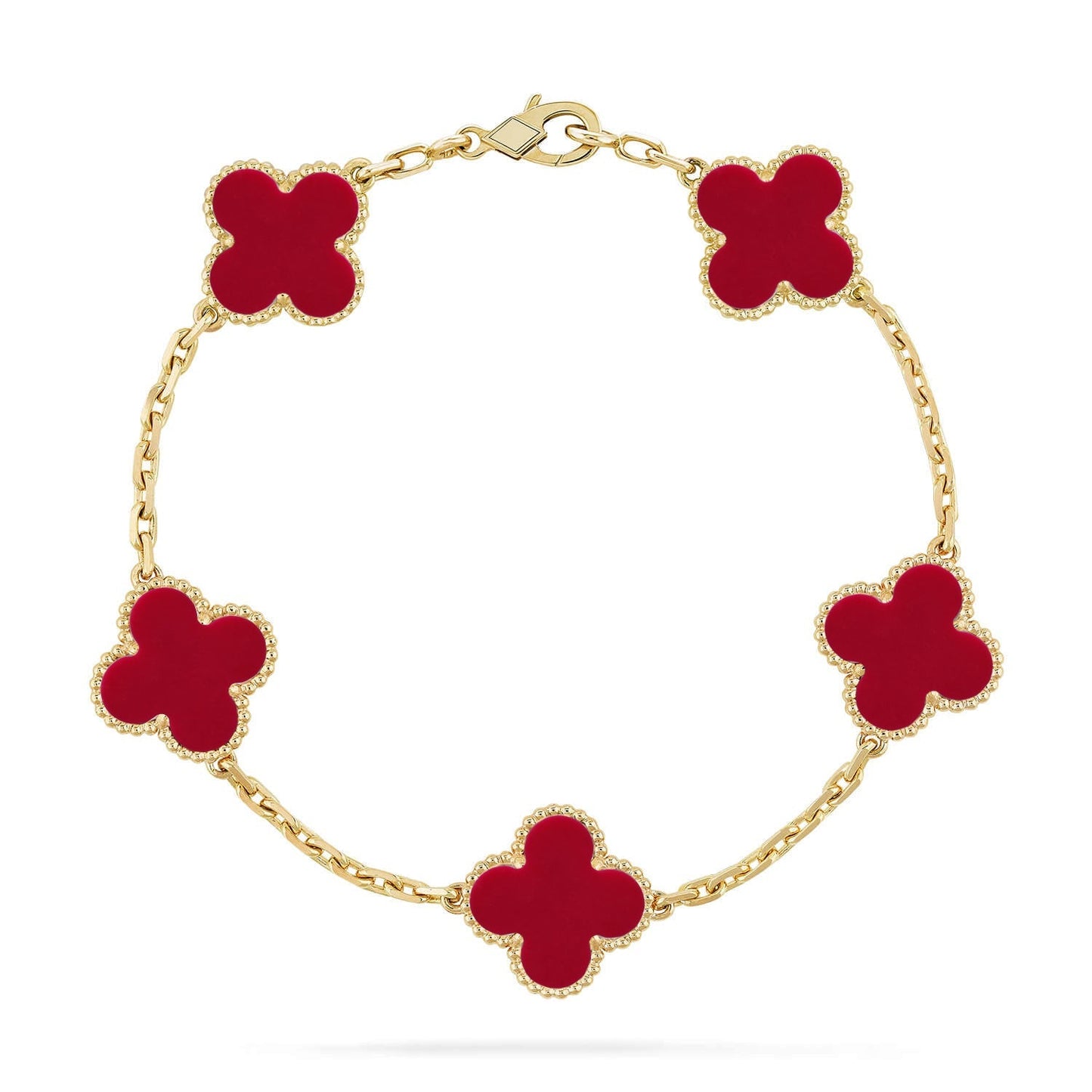 [Loran]LUCKY CLOVER 5-MOTIF BRACELET - RED CARNELIAN COLLECTION