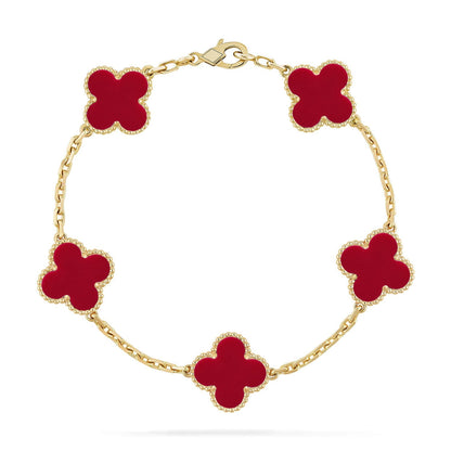 [Loran]LUCKY CLOVER 5-MOTIF BRACELET - RED CARNELIAN COLLECTION