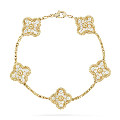 [Loran]LUCKY CLOVER 5-MOTIF BRACELET - FULL-DIAMOND