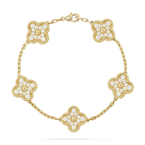 [Loran]LUCKY CLOVER 5-MOTIF BRACELET - FULL-DIAMOND