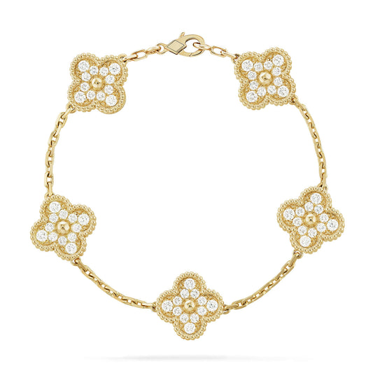 [Loran]LUCKY CLOVER 5-MOTIF BRACELET - FULL-DIAMOND