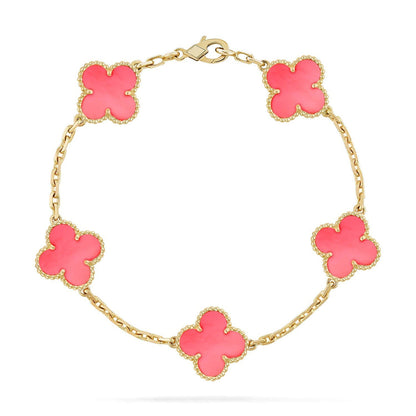 [Loran]LUCKY CLOVER 5-MOTIF BRACELET - PINK MOTHER-OF-PEARL COLLECTION