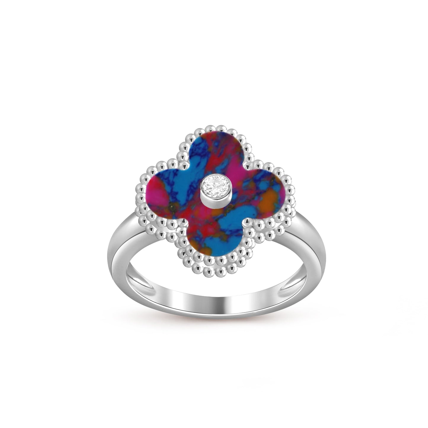 [Loran]LUCKY CLOVER DIAMOND-ACCENT WHITE GOLD RING COLLECTION