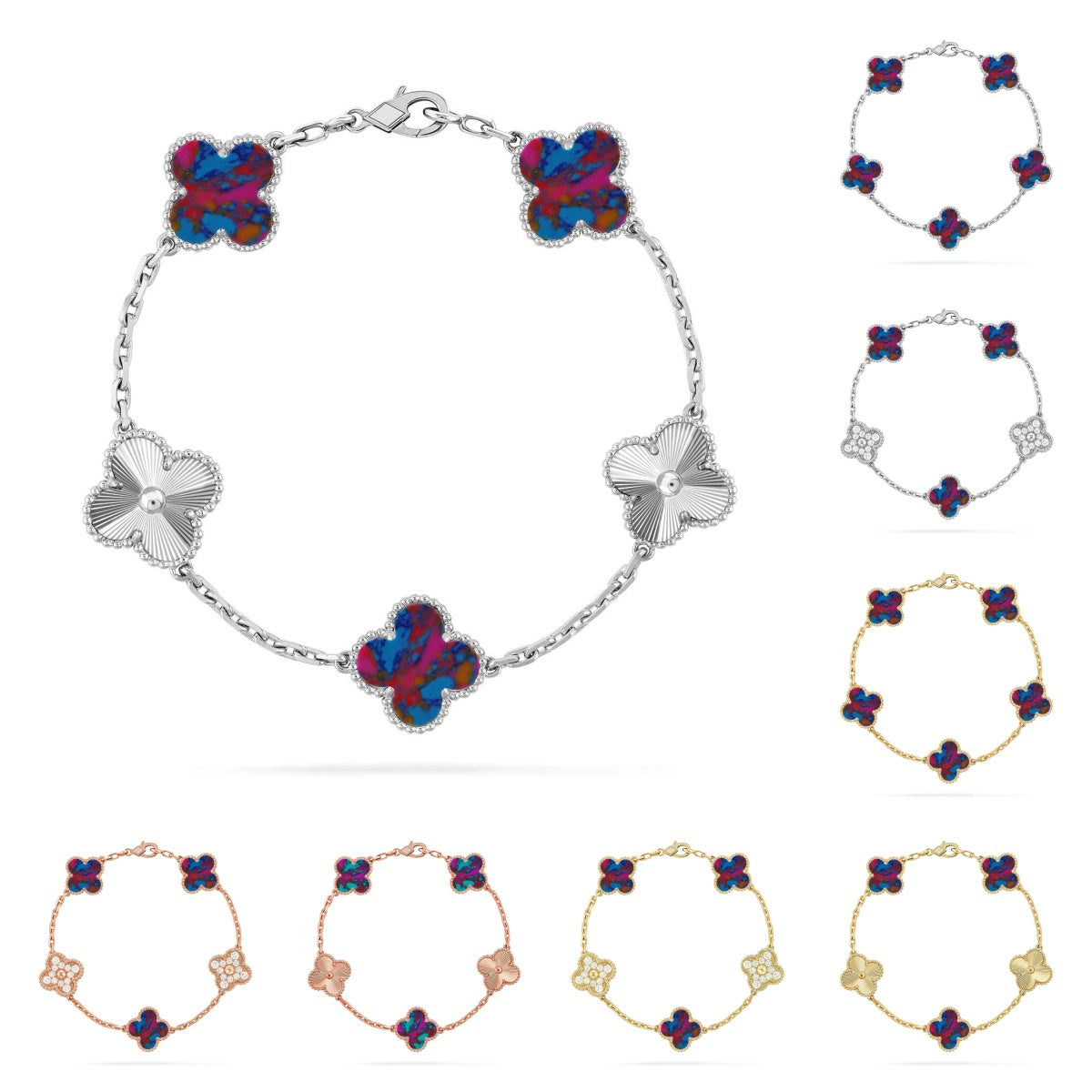 [Loran]LUCKY CLOVER 5-MOTIF BRACELET - MULTI-GEM COLLECTION