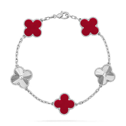 [Loran]LUCKY CLOVER 5-MOTIF BRACELET - RED CARNELIAN COLLECTION