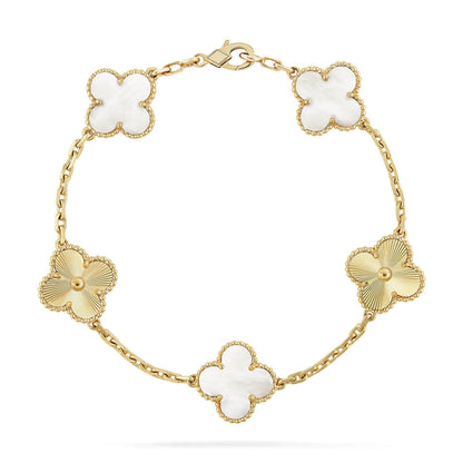 [Loran]LUCKY CLOVER 5-MOTIF BRACELET - WHITE MOTHER-OF-PEARL COLLECTION