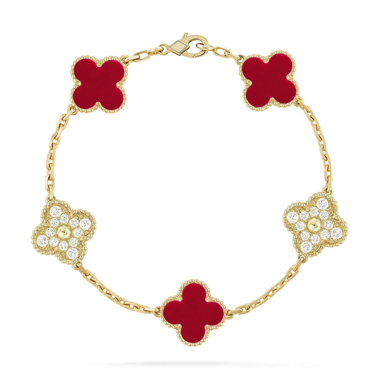 [Loran]LUCKY CLOVER 5-MOTIF BRACELET - RED CARNELIAN COLLECTION