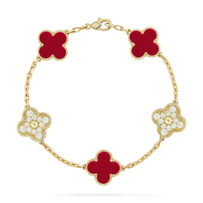 [Loran]LUCKY CLOVER 5-MOTIF BRACELET - RED CARNELIAN COLLECTION