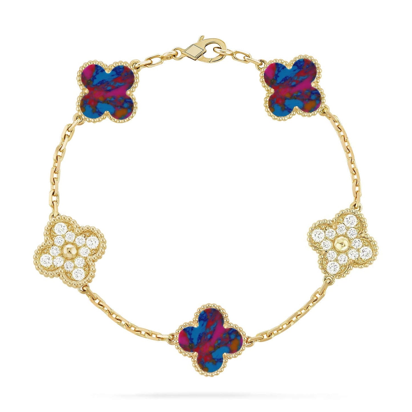 [Loran]LUCKY CLOVER 5-MOTIF BRACELET - MULTI-GEM COLLECTION