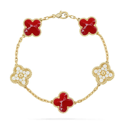 [Loran]LUCKY CLOVER 5-MOTIF BRACELET - RED LARIMAR COLLECTION