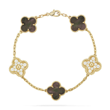 [Loran]LUCKY CLOVER 5-MOTIF BRACELET - GREY MOTHER-OF-PEARL COLLECTION