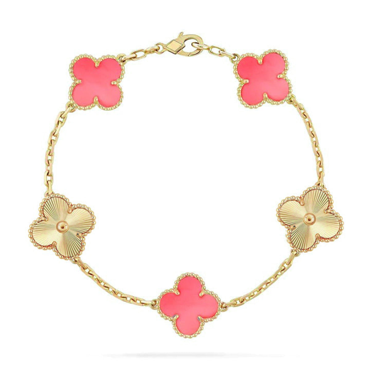 [Loran]LUCKY CLOVER 5-MOTIF BRACELET - PINK MOTHER-OF-PEARL COLLECTION