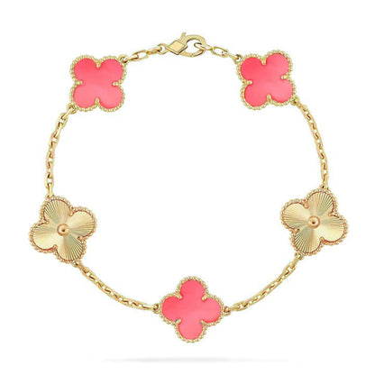 [Loran]LUCKY CLOVER 5-MOTIF BRACELET - PINK MOTHER-OF-PEARL COLLECTION