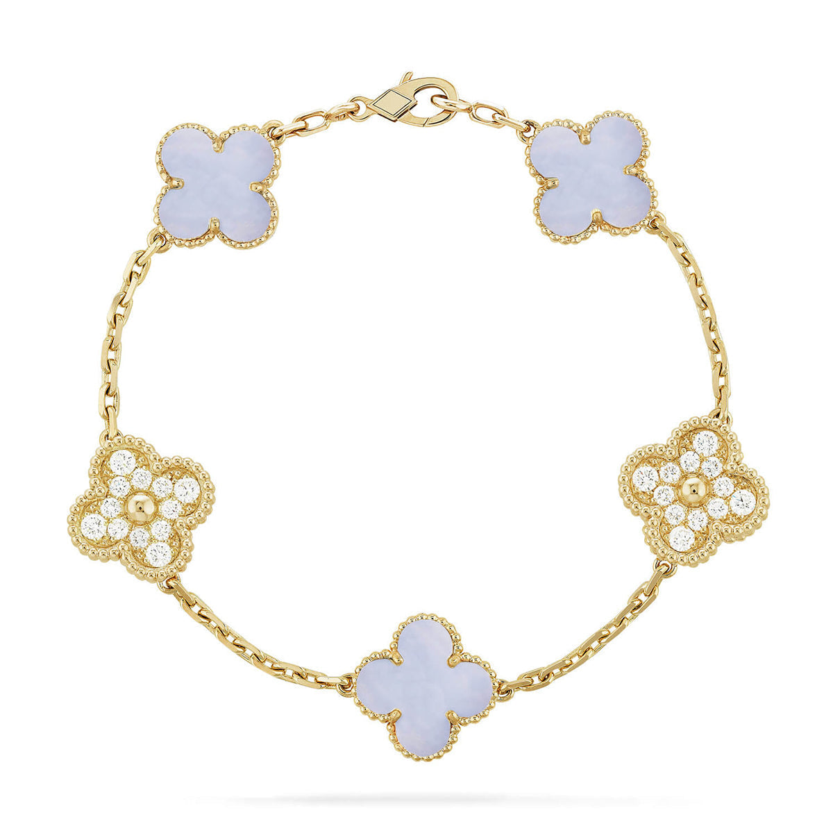 [Loran]LUCKY CLOVER 5-MOTIF BRACELET - PURPLE CHALCEDONY COLLECTION