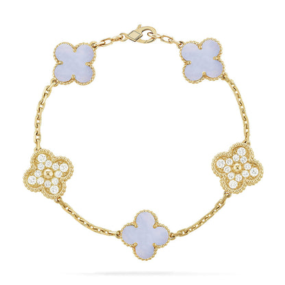 [Loran]LUCKY CLOVER 5-MOTIF BRACELET - PURPLE CHALCEDONY COLLECTION