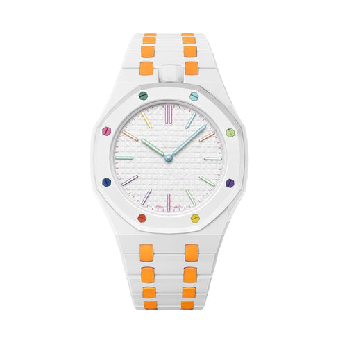 [Loran]OAK POP EXCLUSIVE WHITE AND ORANGE BIOCERAMIC STRAP