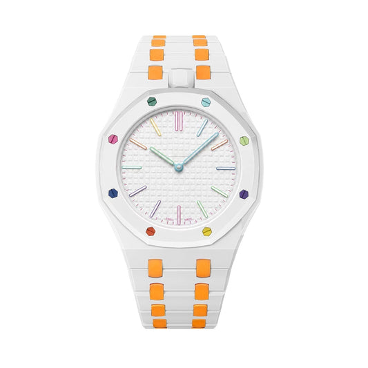 [Loran]OAK POP EXCLUSIVE WHITE AND ORANGE BIOCERAMIC STRAP