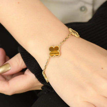 [Loran]LUCKY CLOVER 5-MOTIF BRACELET -  TIGER’S EYE COLLECTION